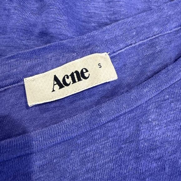 ACNE Wonder Linen 5512 T-Shirt Violet Blue Purple FOR REPAIR Scoop Neck Small - Picture 6 of 11